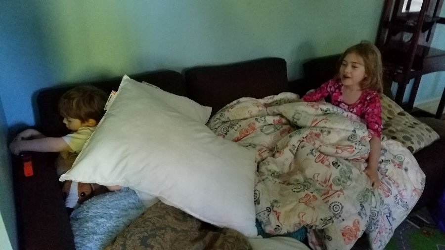 Fighting over pillows.